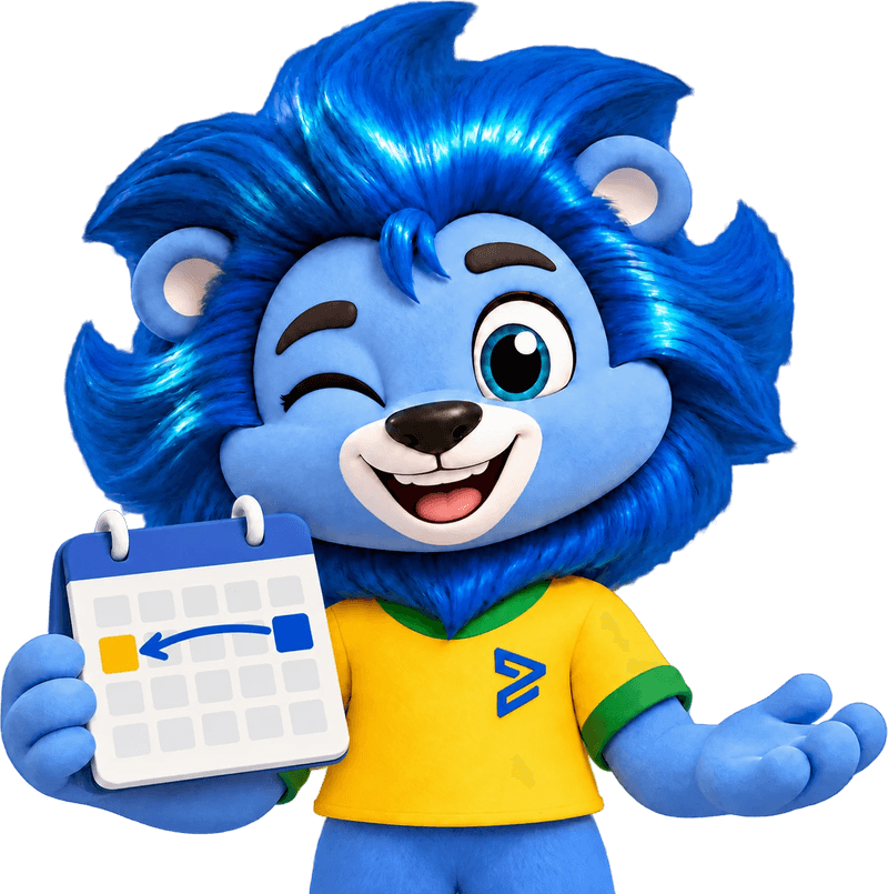 Mascote do Velotax segurando um calendário com uma seta que volta no mês